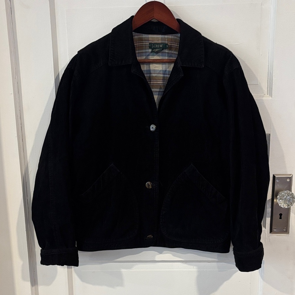 J. Crew Black Corduroy with blue and brown plaid inside 100% Cotton Size S